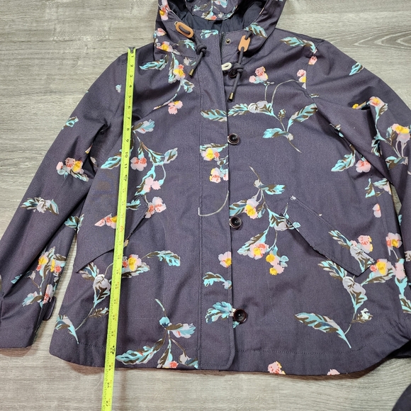 JOULES Coast Floral Print Dark Gray Pink Floral Hooded Jacket Coat Women's 14 - Picture 2 of 10